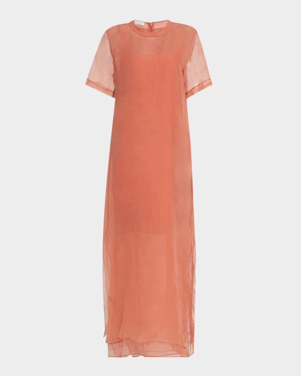 Layered Crispy Silk Chiffon Maxi T-Shirt Dress